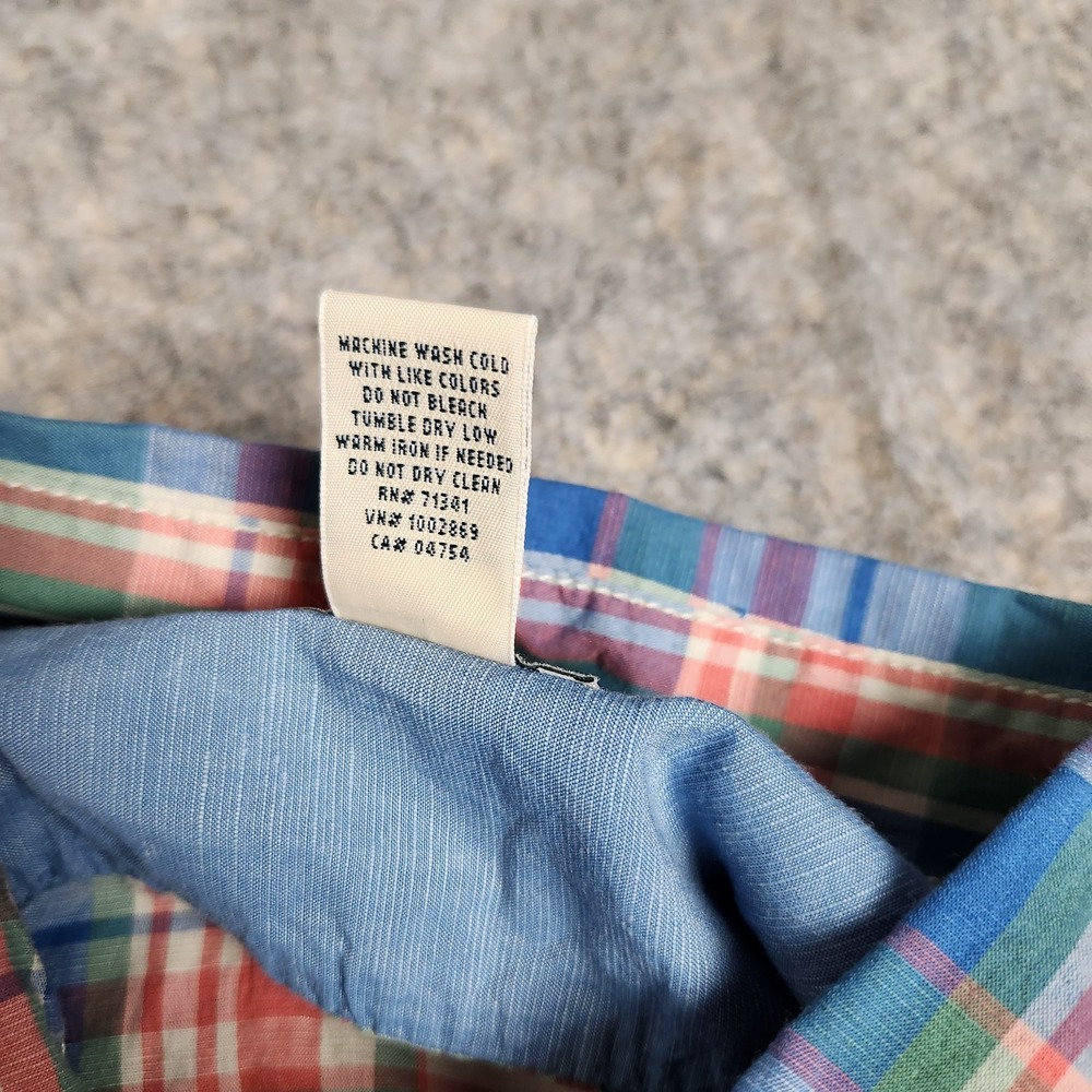 LL Bean Linen Blend Shirt Men XL Blue Multicolor Scotch Plaid Short Sleeve - Picture 6 of 6